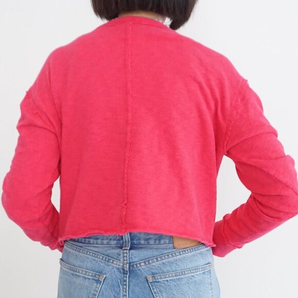 Anthropologie T.La Pink Cropped Scoop Neck Long Sleeve Shirt Small - Picture 3 of 12